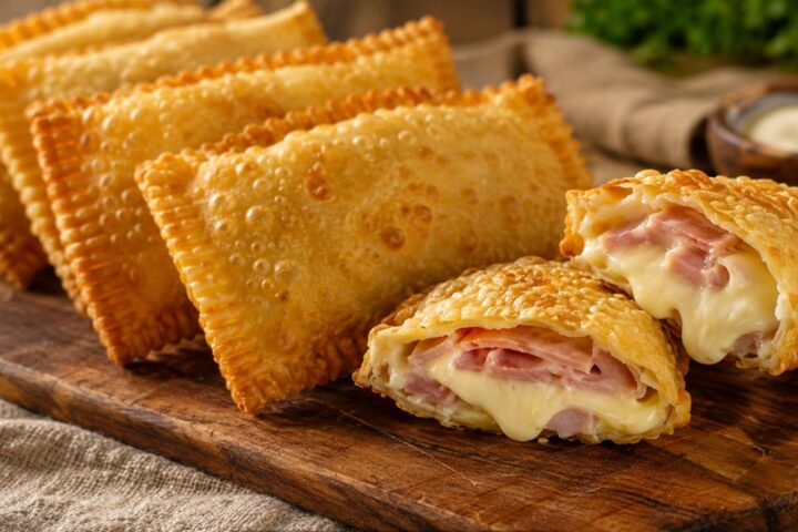 Pastel Frito Crocante Recheado com Presunto, Queijo e Requeijão
