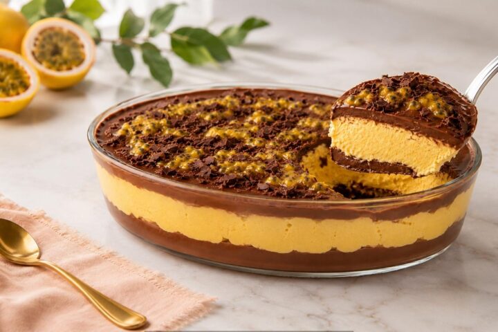 Mousse de Maracujá Trufado: sobremesa cremosa com camadas de chocolate